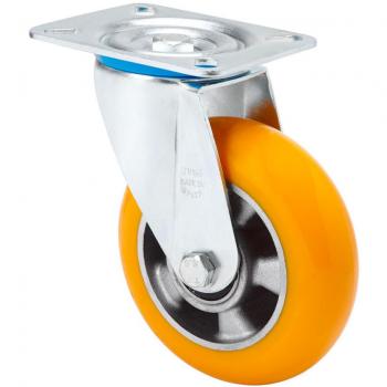 Rueda Giratoria Alex Serie ZV-AUAB con Platina, Sin Freno, Aluminio y Poliuretano Naranja, Eje de Bolas Balona