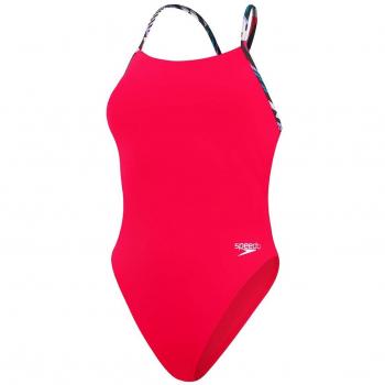 Bañador Speedo Solid Lattice Tie-Back de mujer, color rojo intenso, talla 34