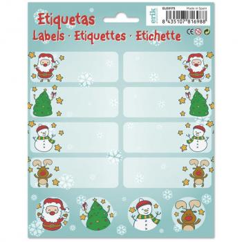 Etiquetas Navidad Santa Cartoon Autoadhesivas Brillo 16 Diseños 8x4cm