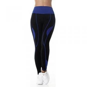 BOXIN Mujer largo Leggings Sport Alta cintura Negro con rayas de colores