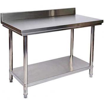 Mesa de trabajo de acero inoxidable con alzatina, superficie reforzada y altura ajustable 100x60x85 cm
