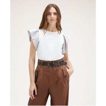 Camiseta de mujer con mangas volante de rayas