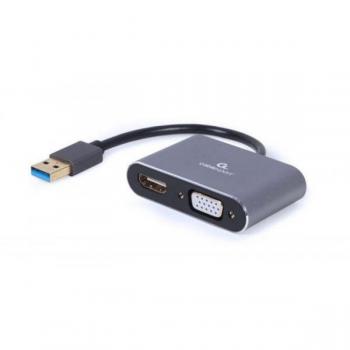 Gembird A-USB3-HDMIVGA-01 Adaptador USB 3.0 a VGA y HDMI Gráfico 3840 x 2160 Pixeles Gray