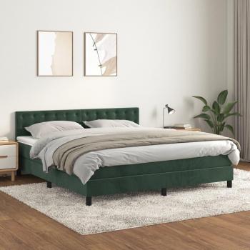 Cama Boxspring con Colchón de Terciopelo Verde Oscuro 160x200 cm