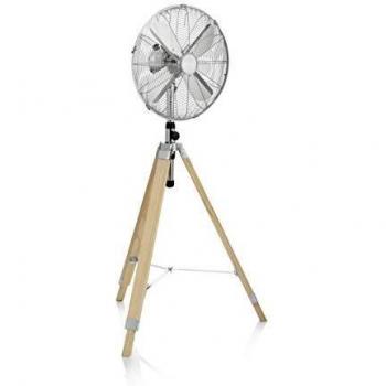 Tristar VE-5804 Ventilador metálico de pie con trípode de madera, 40 cm, 3 ajustes de velocidad, oscilante, ángulo ajustable 10°, motor de cobre, elemento decorativo, altura ajustable 90-130 cm, 50 W