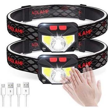 SUVOM Linterna Frontal LED USB Recargable, 2 Pcs Linterna de Cabeza Impermeable Ultraligero, Sensor Inteligente Linternas Frontales con 8 Modos para Correr, Casco, Pesca, Senderismo, Camping y Caza