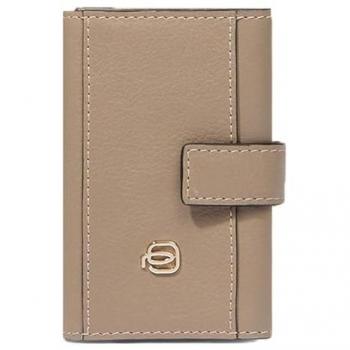 Piquadro Circle RFID Leather Credit Card Holder Wallet for Men - 6.5 cm, Beige