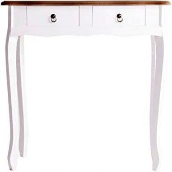 Lastdeco Mueble Recibidor Estrecho o Mesa Auxiliar Entrada o Pasillo. Consola Madera con 2 Cajones. Color Blanco y Natural. Diseño Moderno. Modelo Altea. 77,5 x 79 x 33 cm