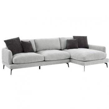 Sofá Esquinero Derecho de Tela Texturizada Color Gris Claro ROCALTA - 5 Plazas y Desenfundable