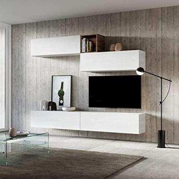 Composición de Mueble de Sala Moderna en Madera Suspendida Blanco Frassino L.268 x P.39,2