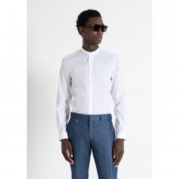 SEOUL Easy Iron Slim Fit White Cotton Mandarin Collar Shirt for Men - Size XL