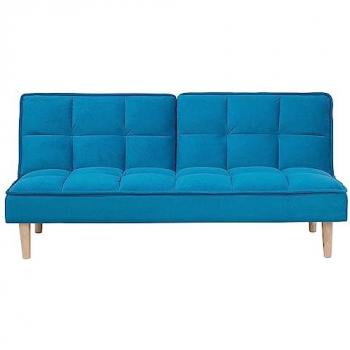 Sofá Cama Moderno 3 Plazas Tela Azul Verdoso Respaldo Reclinable Sin Reposabrazos Siljan