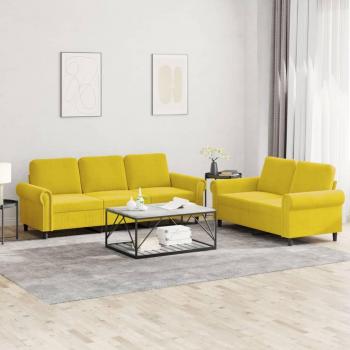 Juego de Sofás 2 Piezas con Cojines en Terciopelo Amarillo