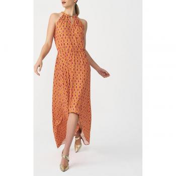 Vestido asimétrico de mujer naranja de poliéster