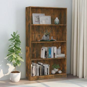 Librería de 4 estantes en madera multicapa color roble ahumado, dimensiones 80x24x142 cm