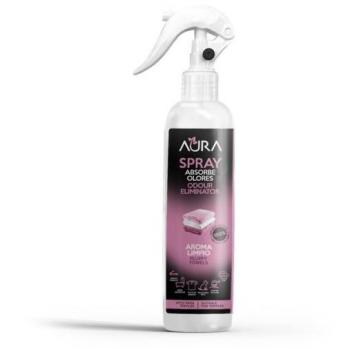 AURA Ambientador Spray Pulverizador Absorbe Malos Olores 250ml - Para Casa, Cocina, Baño, Coche - Apto para Textiles - No Contiene Gas - Variedad de Aromas: Aroma a Limp