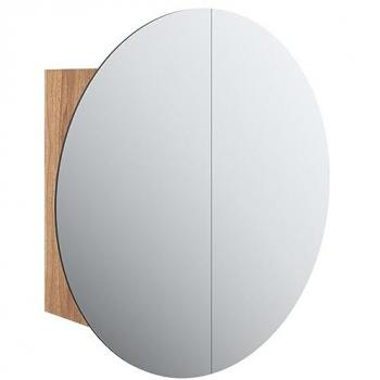 Armario de baño con espejo redondo y LED, color roble, dimensiones 40x40x17,5 cm