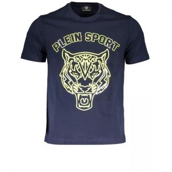 Plein Sport Blue Cotton T-Shirt - XL, Male, Short Sleeve, Crew Neck, Print, Logo