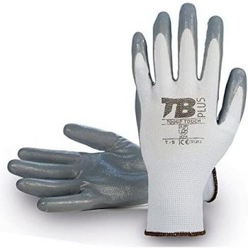 TB Guante de Protección TB 700GP Touch | Guante de Trabajo con Recubrimiento de Nitrilo Gris en Palma, Soporte de Poliéster Blanco Sin Costuras y Puño Elástico - Paquete 10 Pares - Talla 10
