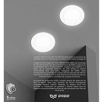 POPP- Pack x 2 Downlight LED Empotrable Slim Redondo Disponible 3W,6W,9W,12W.18W,24W,Con Chip de OSRAM
