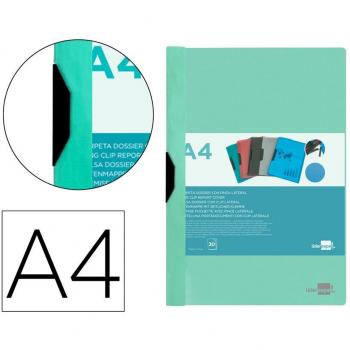 Carpeta Liderpapel dossier con pinza lateral de polipropileno, tamaño Din A4, capacidad para 30 hojas, color verde manzana opaco, referencia 11303