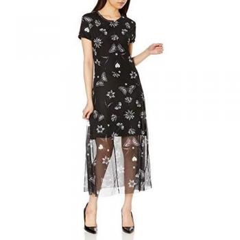 Vestido midi floral negro de poliéster, talla L