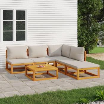 6-Piece Solid Wood Garden Lounge Set with Light Grey Cushions