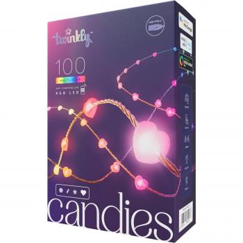 Twinkly Candies Smart RGB LED Heart String Lights - 100 LEDs, Clear Wire, USB-C, Bluetooth & WiFi