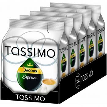 Tassimo Cápsulas de Café Jacobs Espresso, Café Molido de Tueste Natural, Pack de 5, 5 x 16 T-Disc