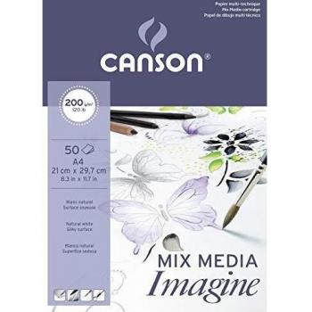 Canson Imagine, Bloc Encolado, A4, 50 Hojas, Grano Fino 200 g, Color Blanco