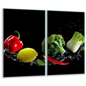 Tabla de Cortar de Vidrio Templado 2x 30x52 cm Negra con Protección para Vitrocerámica