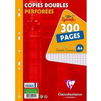 Paquete de 300 Copias Dobles A4 Perforadas con Grandes Carreaux - Papel Blanco 90 g