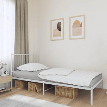 Cama de metal con cabecero blanco 107x203 cm
