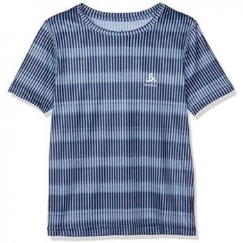 Odlo - Camiseta de Manga Corta con Cuello Redondo para niños, Infantil, Camisa, 312809-20552-140, Faded Denim - AOP SS19, 140