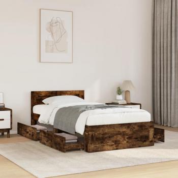 Cama de madera multicapa con cabecero en roble ahumado 75x190 cm
