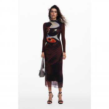 Vestido Midi Multiposición Desigual Lincoln Mujer Slim Fit en Negro y Marrón