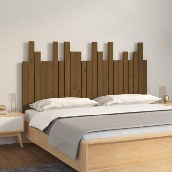 Cabecero de pared de madera maciza de pino en color miel, dimensiones 146,5x3x80cm