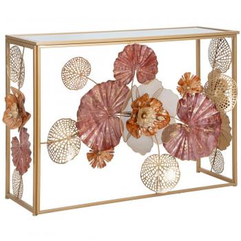 Consola Glam Redy 114x41,5x80 cm con estructura de metal dorado y superficie de vidrio