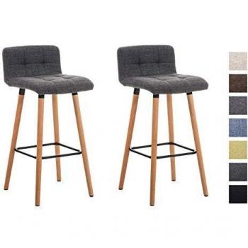 Set de 2 Taburetes de Bar Lincoln en Tela Gris Claro con Respaldo y Reposapiés, Estructura de Madera Natural