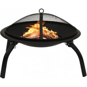 vidaXL 2-in-1 Fire Pit and BBQ with Poker 56x56x49 cm Steel