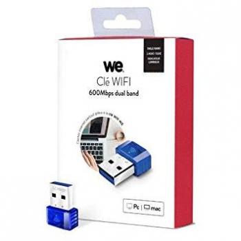Adaptador WiFi USB 2.0 AC600 DUAL BAND 150Mb/s 2.4G y 433Mb/s 5G - Compatible con Windows y Mac - Azul Transparente