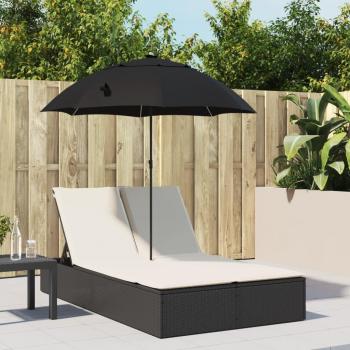 Tumbona doble con cojines y sombrilla ratán sintético negro, marrón, gris - Sillas de Exterior ideales para jardín, playa, piscina, terraza