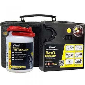 AirMan Kit de reparación de neumáticos ResQ Emergancy, válvula fácil a través de la reparación de neumáticos selant, compresor de Aire, Adecuado para Todas Las Marcas y Modelos de automóviles Negro
