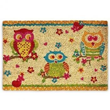 Felpudo Antideslizante de Fibra de Coco con Gufos Decorativos, 40 x 60 cm, Marrón - Relaxdays