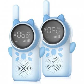 DAM Walkie Talkies Infantiles D25, 1-3 km de alcance, pantalla a color de 1,5'', 99 códigos de grupo encriptados, luz LED, incluye 2 unidades, batería recargable, dimensiones