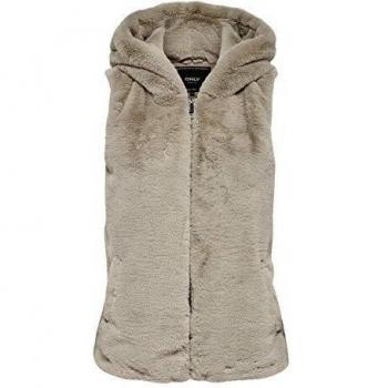 Only Onlvida Faux Fur Hooded Waistcoat Otw Chaleco, Beige