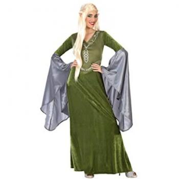 Disfraz de Elfa Verde para mujer - Disfraz de duende elfo, incluye vestido verde con detalles dorados, cinturón a juego, orejas puntiagudas y medias. Talla M