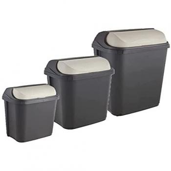 Keeeper Pack de 3 cubos de basura Rasmus con tapa deslizante, capacidades de 10, 25 y 50 litros, color gris grafito