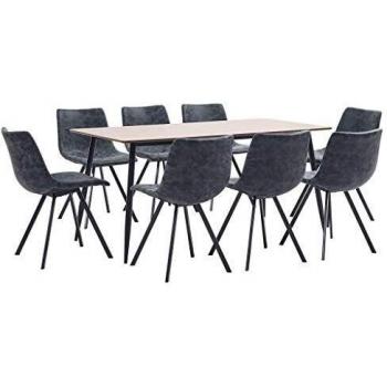 vidaXL Juego de Comedor 9 Piezas Cuero Sintético Mobiliario Decoración Interior Casa Hogar Robusto Duradero Resistente Funcional Práctico Útil Negro