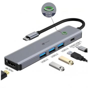 Leotec Adaptador 5 en 1 USB-C a 1xHDMI, 3xUSB-A 3.0, 1xPD